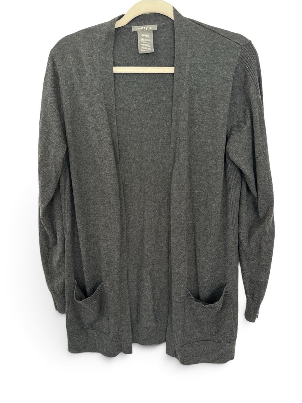 Matty M Dark Gray Open-Front Pocket Cardigan – Size L